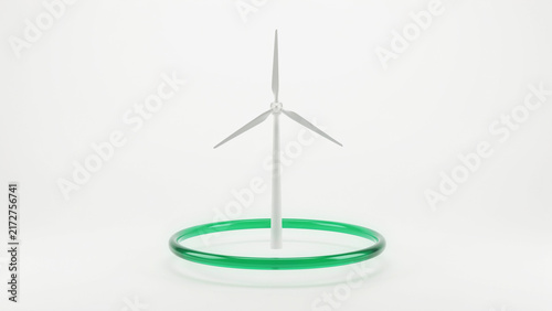Modern Wind Turbine Model Displayed on Green Base Against Transparent Background