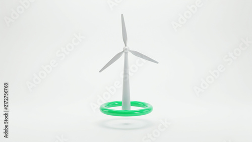 Modern wind turbine model with green base on transparent background for renewable energy illustration