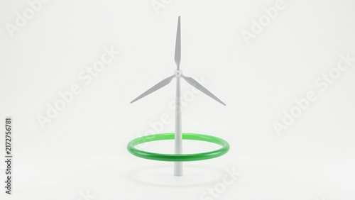 Modern wind turbine model with green base ring set against transparent background for renewable energy illustration
