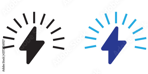 Lightning bolt energy icon vector set with black and blue color options power sign flash graphic charge vector