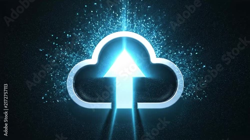 Minimal upload cloud icon glowing animation seamless loop