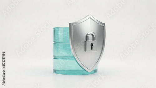 Secure digital data protection illustration featuring shield lock and transparent cylinder symbolizing encryption and safety
