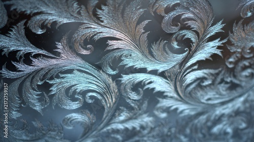 Elegant abstract frost patterns on glass with intricate crystalline swirls.