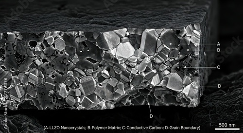 Detailed cross section of ZNO Nanocrystals within a Polymer Matrix with Conductive Carbon and Grain Boundaries