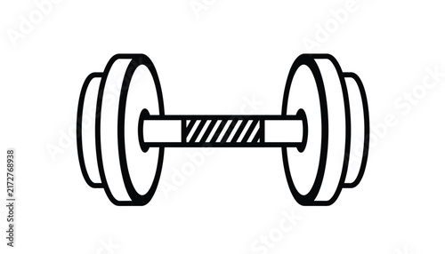 Simple black outline icon of a classic dumbbell with plate weights, isolated on a clean white background.