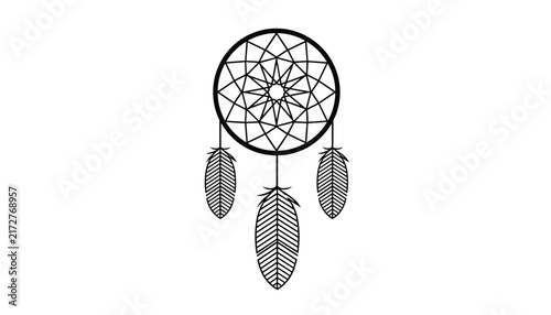 Traditional native American dreamcatcher icon with intricate web pattern and three detailed hanging feathers.