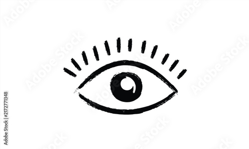 Hand drawn eye icon with eyelashes, simple sketch style illustration of an open eye