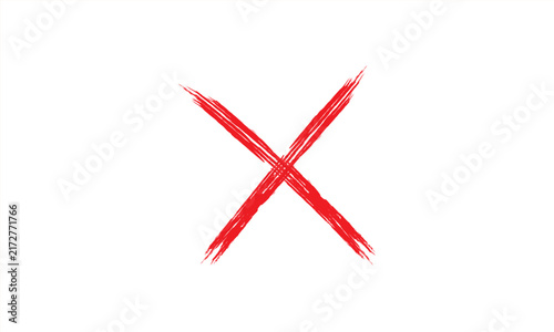 Hand drawn red cross mark, rough brush stroke x sign, vector illustration