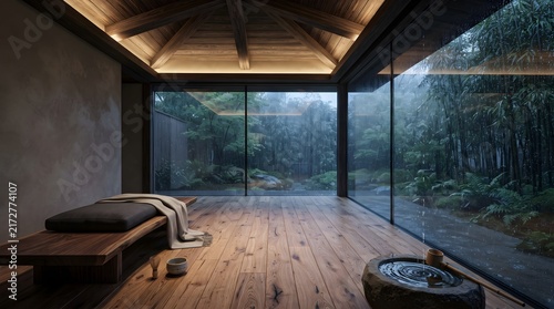 Serene Japanese Meditation Sanctuary Surrounded by Lush Garden 3