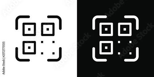 QR Code Icons, fake QR code reader symbols, minimal template for apps, websites, stickers and mockups, vector and transparent PNG design.