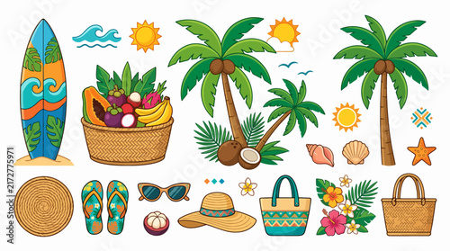 Vibrant Summer Vector Illustration with Beach and Sun Elements