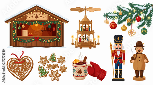 Winter Market Illustration with Stalls and Shoppers in Cold Season