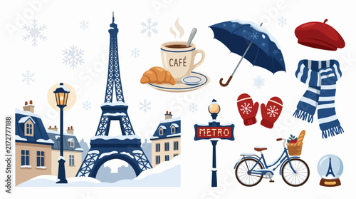 Winter Vector Illustration Pack with Snowy Trees and Snowflakes
