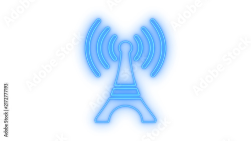 Quadro su tela Glowing neon antenna transmitter tower icon isolated on transparent background