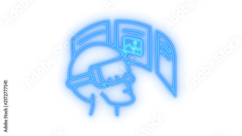 Canvastavla Glowing neon virtual reality headset user icon isolated on transparent background