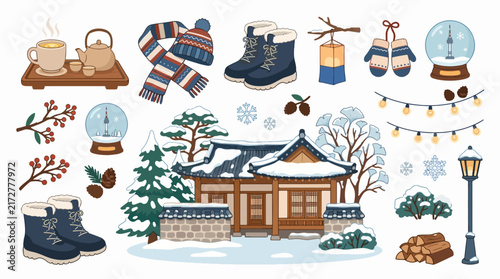 Winter Vector Illustration Pack with Snowy Scenes and Seasonal Elements