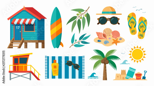 Australian Summer Vector Illustration with Beach and Nature Elements