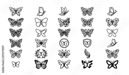 Silk Butterfly and Decorative Wing Outline Icons Editable Stroke Vector Collection