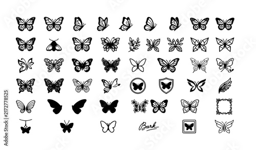 Silk Butterfly Nature and Luxury Decorative Thin Line Icons Vector Set