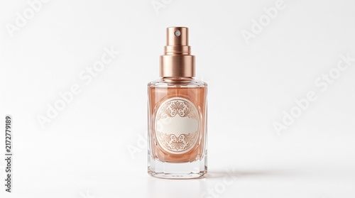 Miniature body mist spray bottle isolated on white background.