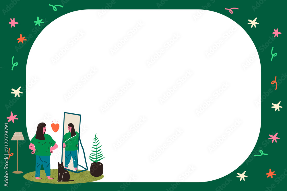 Fototapeta premium Green funky background png transparent, doodle frame with woman cartoon