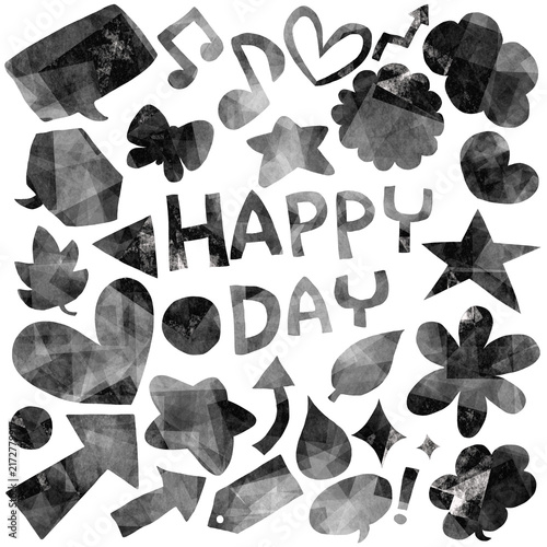 カラフルな手描きモチーフとHAPPY DAYのデザイン素材