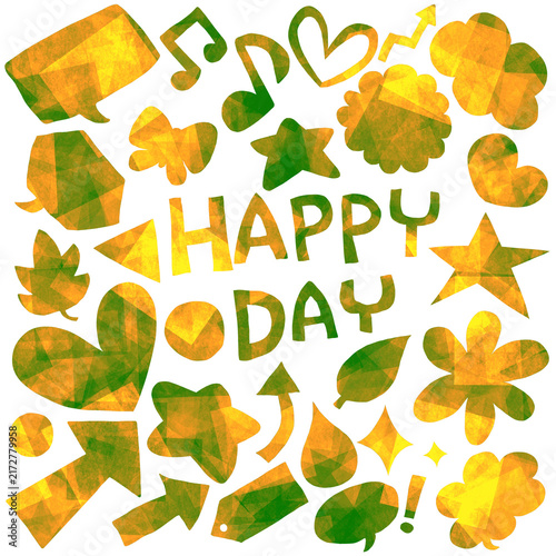 カラフルな手描きモチーフとHAPPY DAYのデザイン素材