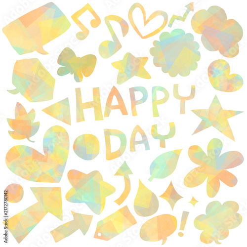 カラフルな手描きモチーフとHAPPY DAYのデザイン素材
