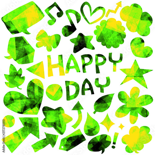 カラフルな手描きモチーフとHAPPY DAYのデザイン素材