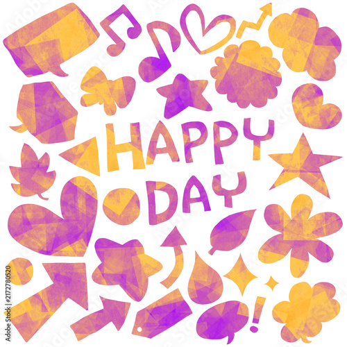カラフルな手描きモチーフとHAPPY DAYのデザイン素材