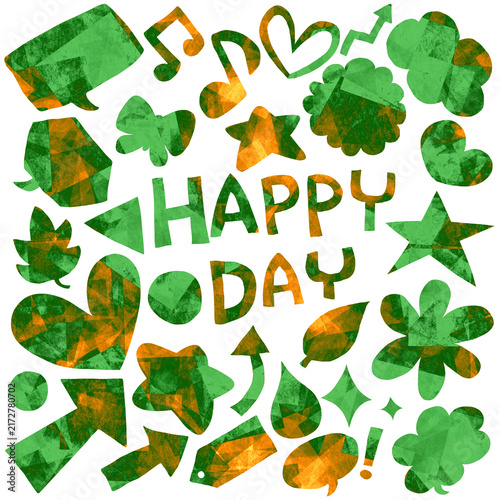 カラフルな手描きモチーフとHAPPY DAYのデザイン素材