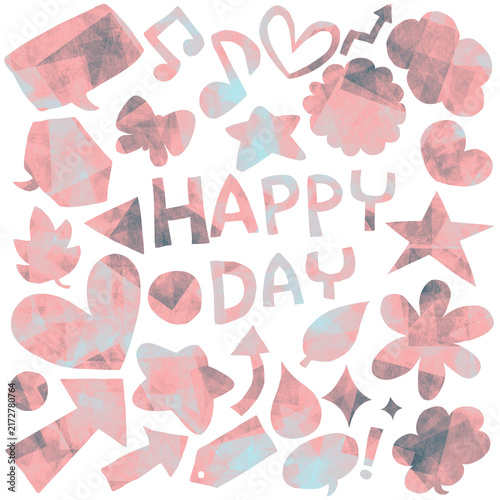 カラフルな手描きモチーフとHAPPY DAYのデザイン素材