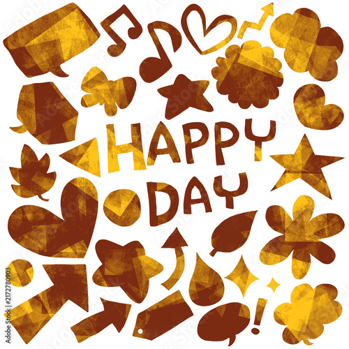 カラフルな手描きモチーフとHAPPY DAYのデザイン素材