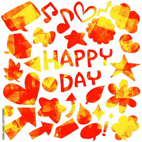 カラフルな手描きモチーフとHAPPY DAYのデザイン素材