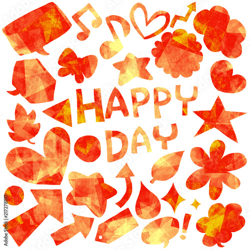 カラフルな手描きモチーフとHAPPY DAYのデザイン素材