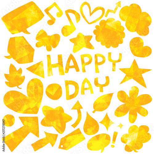 カラフルな手描きモチーフとHAPPY DAYのデザイン素材