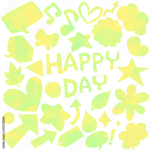 カラフルな手描きモチーフとHAPPY DAYのデザイン素材