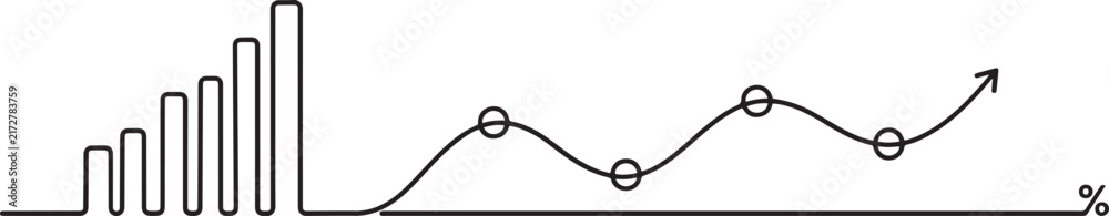 Obraz premium Statistics graph concept. Single line draw design vector graphic illustration. one line art icon drawing vector