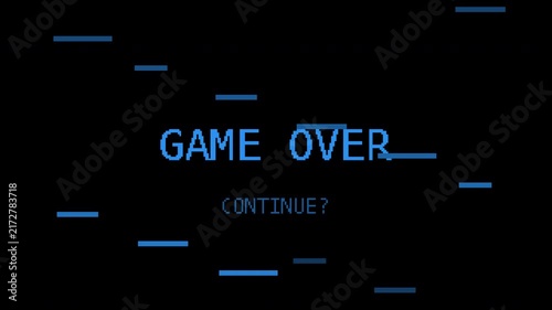 Seamless retro pixel game over glitch text in blue with transparent background