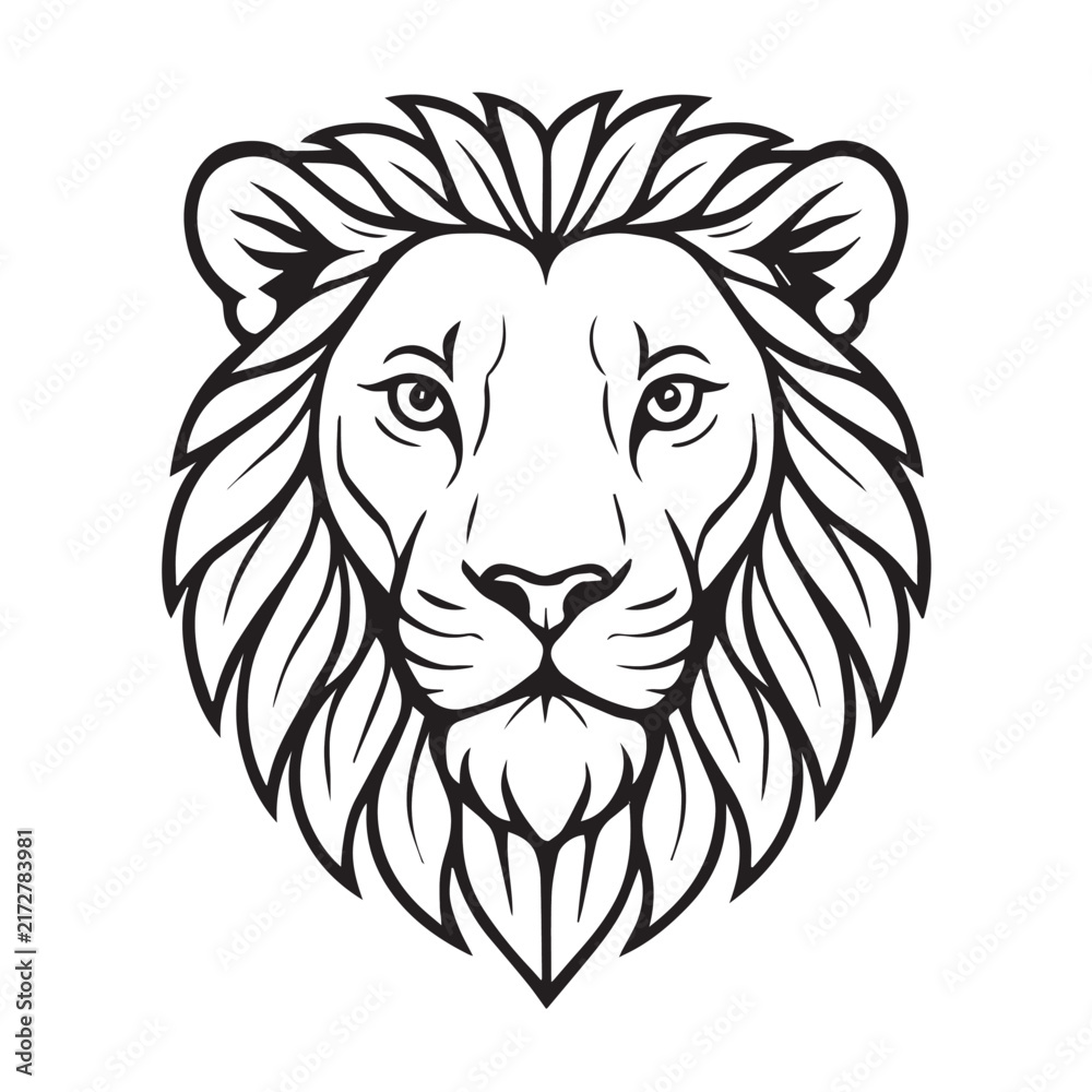 Fototapeta premium Majestic Lion Head Black and White Line Art Illustration