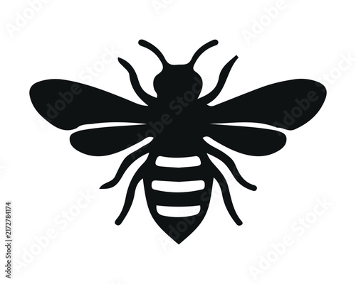Black silhouette honey bee insect vector icon isolated on a white background with silhouette honeybee creature