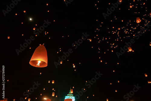 Floating lanterns take place during Thailand's Loi Krathong festival on the night of the full moon.