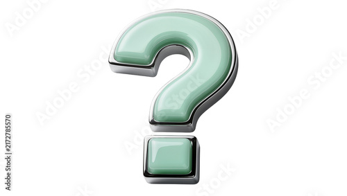 Foto Glossy mint green question mark symbol with chrome trim, isolated on transparent