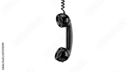 Bild auf Leinwand Black vintage telephone handset with coiled cord, isolated on transparent backgr
