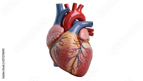 Cuadro en lienzo Detailed human heart anatomy model with arteries and veins, isolated on transpar