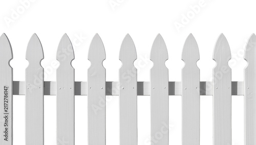 Obraz na płótnie White picket fence section with pointed tops, isolated on transparent background