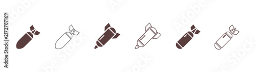 фотографія Air bomb vector icons, atomic and nuclear bombshell symbols for historical events, conflict concepts, disaster awareness, emergency preparedness and editorial design