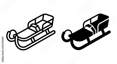 Canvastavla Winter Sled Vector Icons, Snow Toboggan Silhouette, Classic Sleigh Graphics for