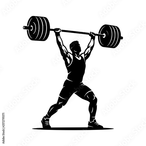 Canvastavla Lifting weights barbell overhead silhouette vector illustration, Weightlifter ov