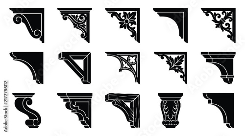 Fotografie Collection of decorative architectural corbels and brackets for interior and ext